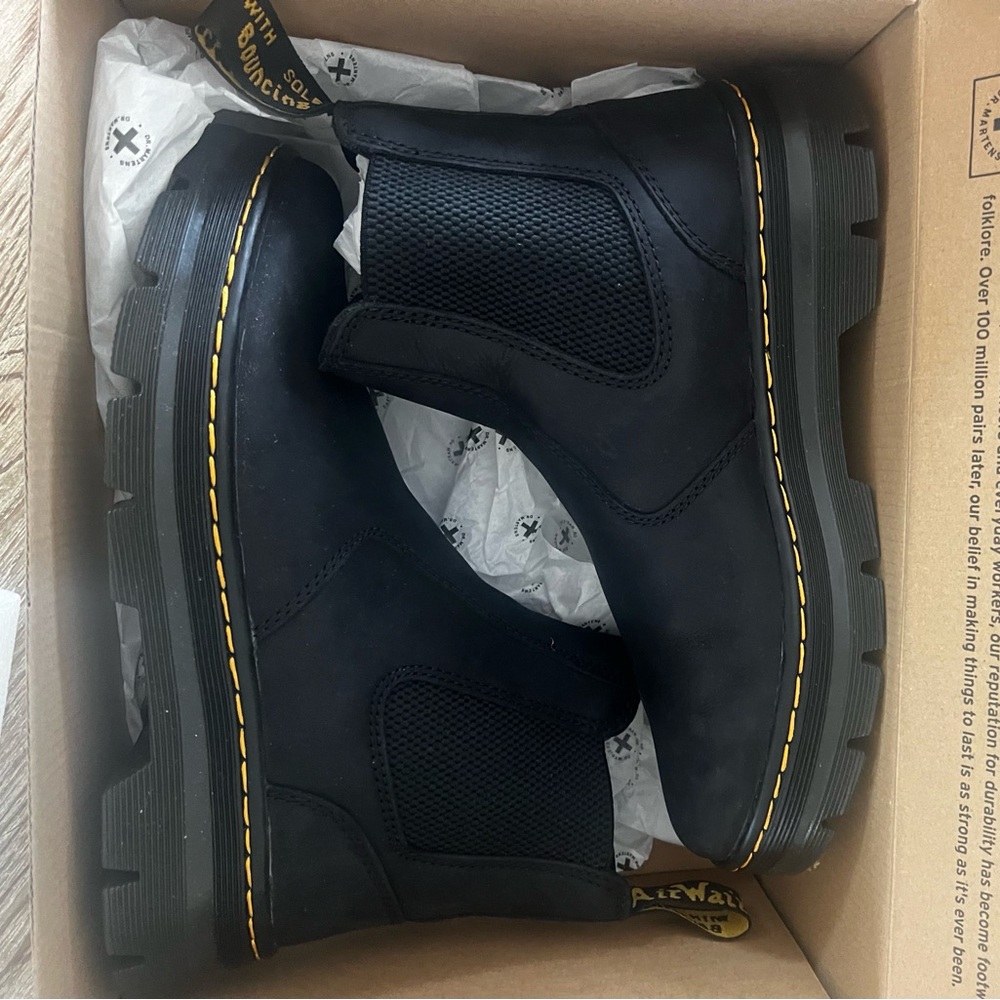 Dr. Martens Black Combat Boots with Yellow Stitching
